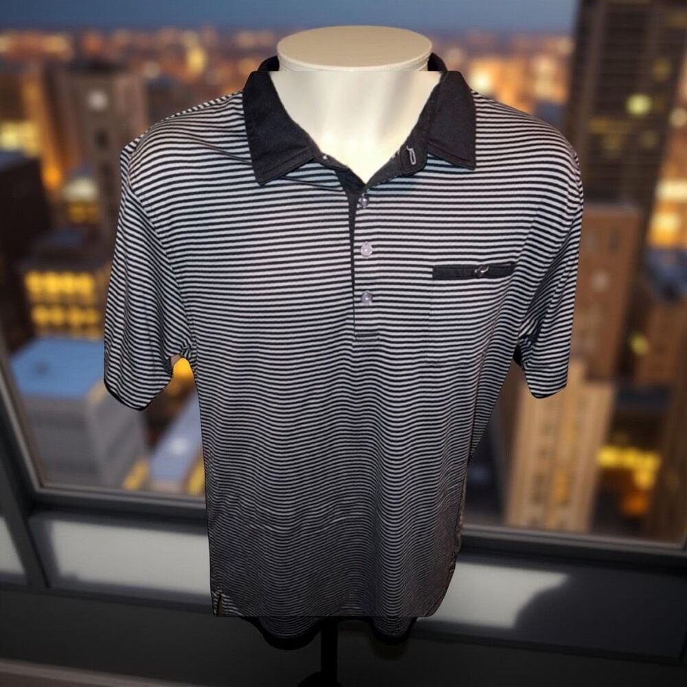 Travis Mathew Homer Striped Black Short Sleeve Golf Polo Shirt Size Large #10